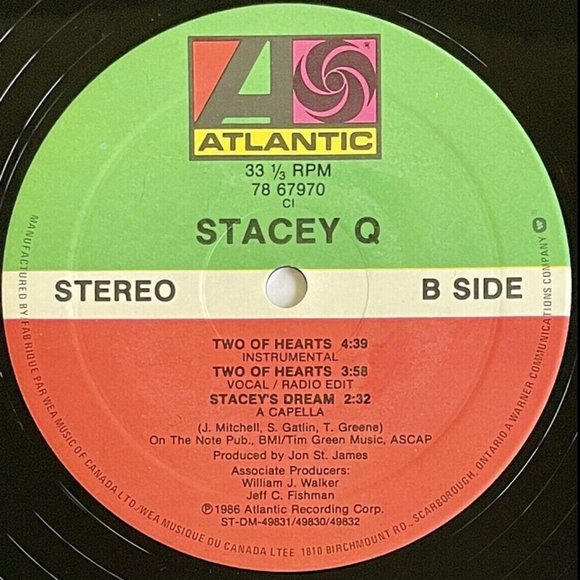 Stacey Q TWO OF HEARTS European Mix VINYL RECORD 1986 CANADA 1st Ed. 36Yrs! RARE - Picture 6 of 8